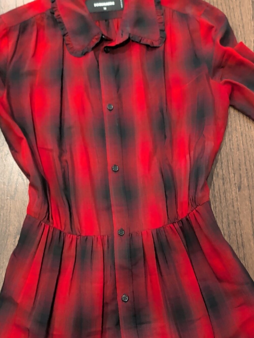 DSQUARED2 Red and Black Plaid Tiered Long-Sleeve Shirt Dress - Picture 4 of 7